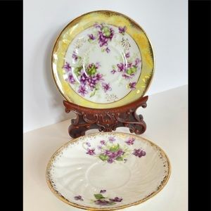 VTG Saucers Gold Encrusted With Violets ~ Lot Of 2.